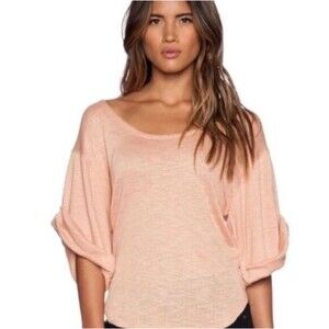 Free People FP Beach Nani Top XS Marled Peach Orange Rolled Sleeve Slouchy Coast